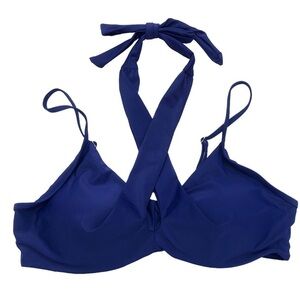 NEW - Navy Blue Underwire Twist Front Halter Tie Spaghetti Strap Bikini Top - XL
